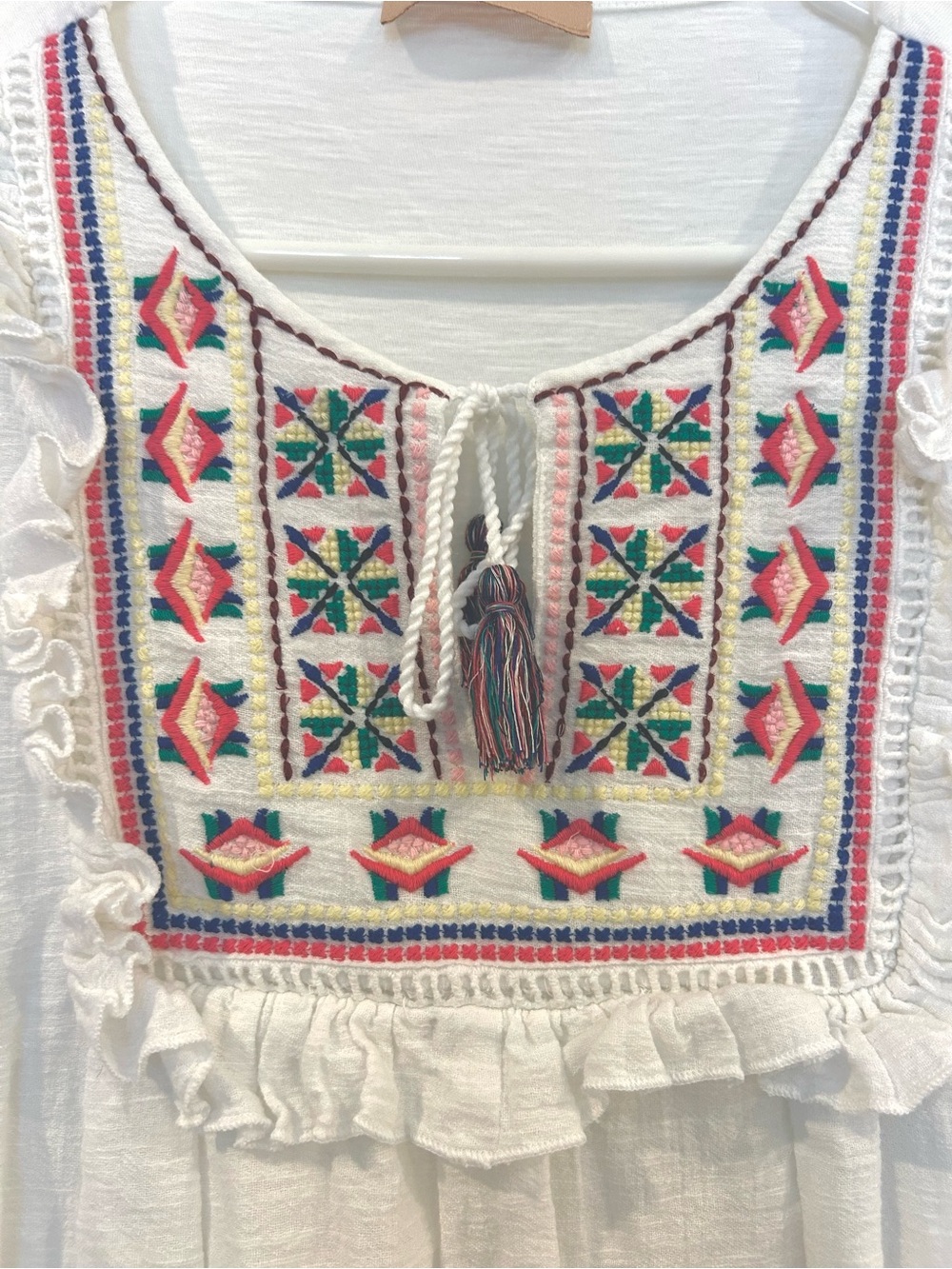 NEW XS Anthropologie Kiki Embroidered Peasant Blouse Top Tee Shirt Short Sleeve